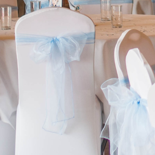 light blue organza chair sashes