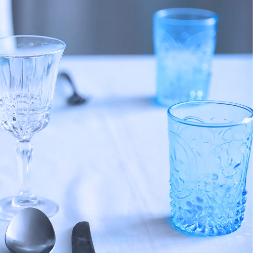 blue glass tumblers