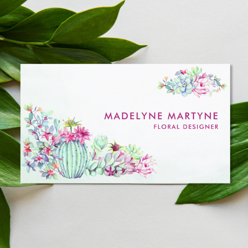 Interior designer business cards with botanical eucalyptus leaf foliage design with clean typography serif font on white background.